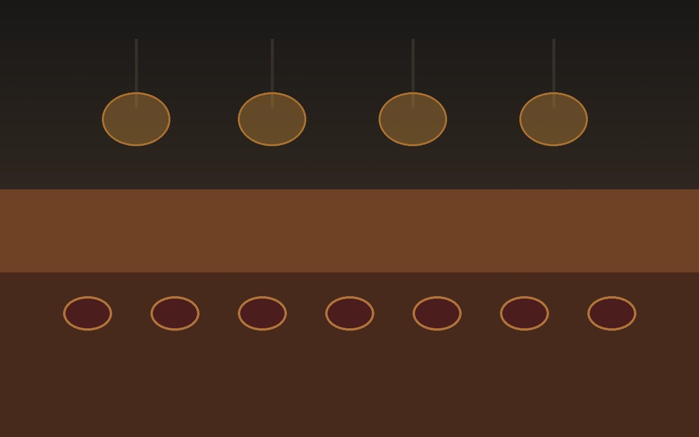 An empty neighbourhood bar beneath warm hanging lights